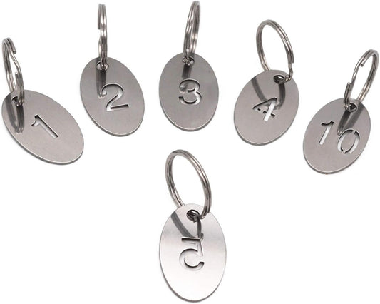 304 Stainless Steel Oval Key Tags with Ring 20 Pcs, Hollowed Number ID Tags Key Chain, Numbered Key Rings - 1 to 20