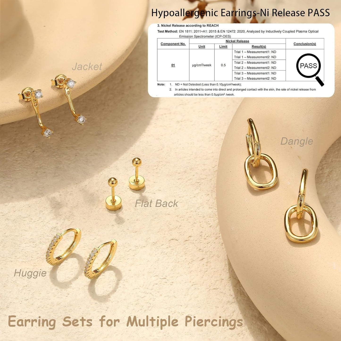 4Paires Boucles D'Oreilles Remplie D'Or 14 Carats Pour Femmes,Boucles D'Oreilles Créoles Acier Inoxydable,Argent or Piercing Tragus Helix Cartilage Pour Plusieurs Piercing Oreille