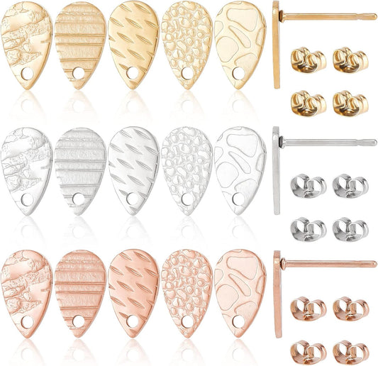 30 Pièces De Boucles D'Oreilles En Forme De Larme 15 Styles De Boucles D'Oreilles Texturées Composants De Boucles D'Oreilles Boucles D'Oreilles Avec Boucle En Acier Inoxydable Pour La Fabri