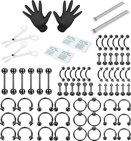 84 Pièces Kit Piercing Professionnel Acier Inoxydable Anneaux De Nombril Cartilage Piercing Helix Daith Septum Hoop Piercing Kit Langue Tragus Mamelon Piercing Lèvres Corps Bijoux 14G 16G