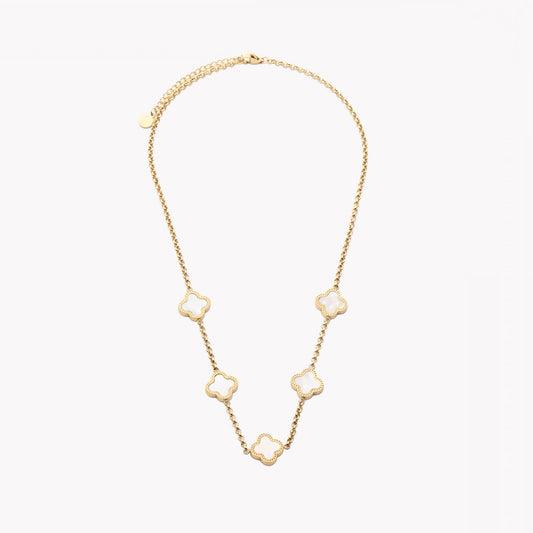 Collier acier inoxydable multi trèfles nacre | Sublimella.fr - Collier en nacre avec plusieurs pendentifs en forme de trèfle