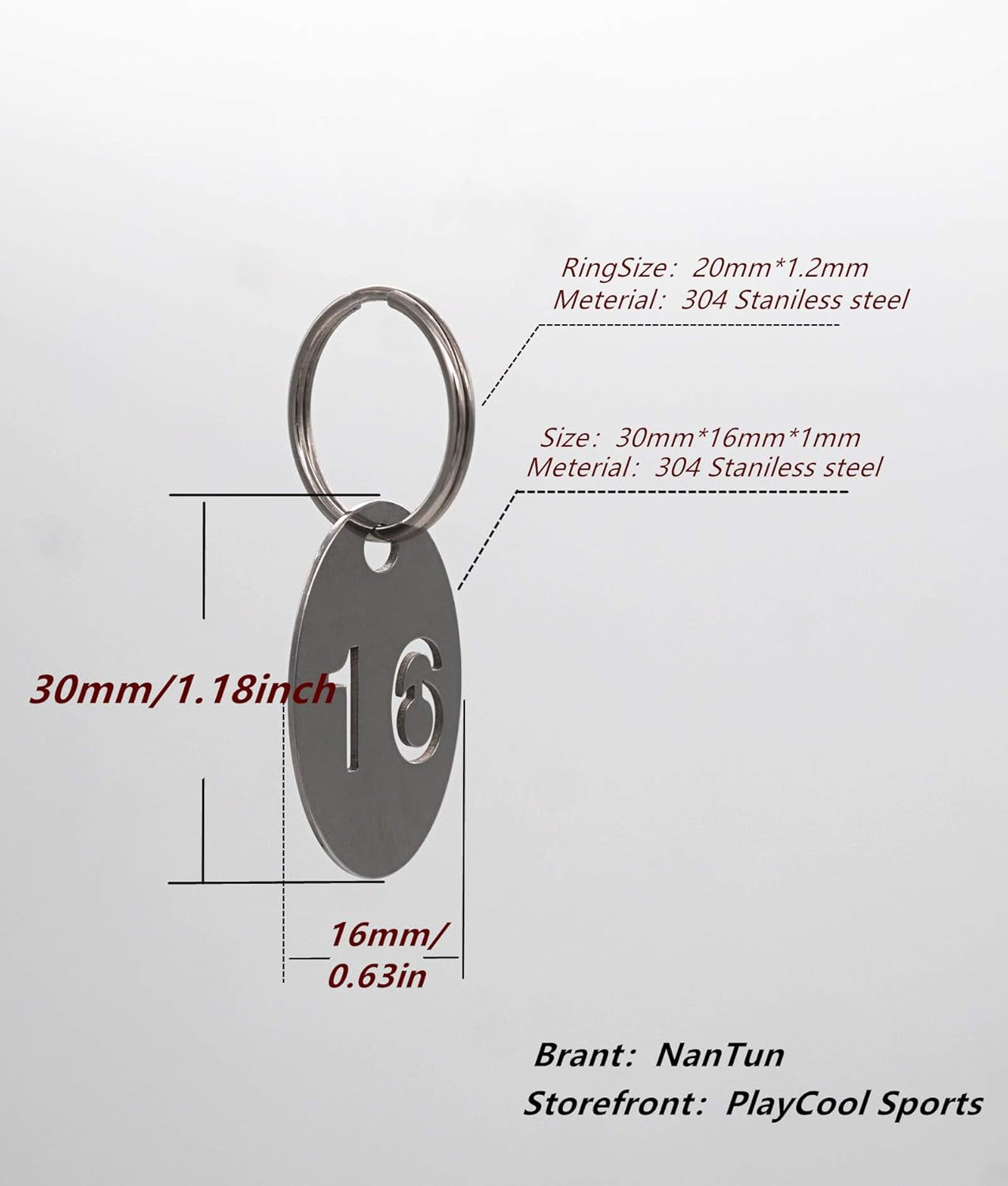 304 Stainless Steel Oval Key Tags with Ring 20 Pcs, Hollowed Number ID Tags Key Chain, Numbered Key Rings - 1 to 20