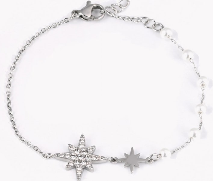 Bracelet fin perles et étoiles zircone argent - Sublimella