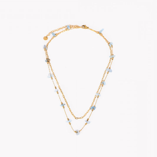 Collier doré double avec pierres bleu - Sublimella